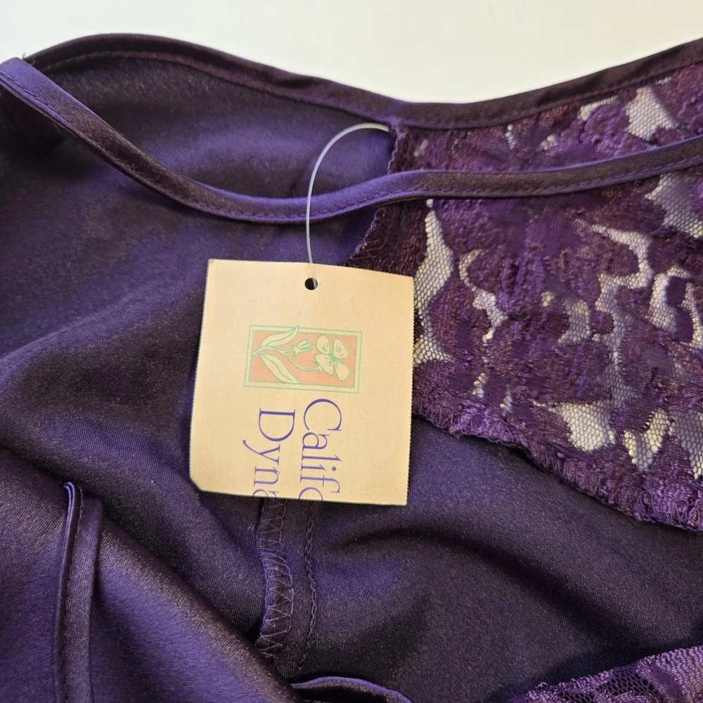 California Dynasty Vtg‎ Purple Satin Lace Nightgown Chemise Size S Slip Lingerie